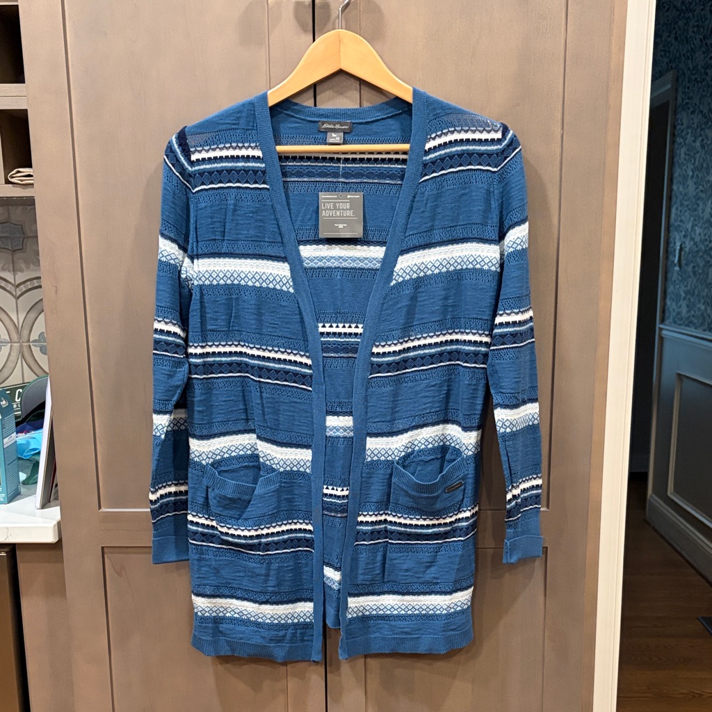 Eddie Bauer Open-Knit Blue Sweater Top With Pockets